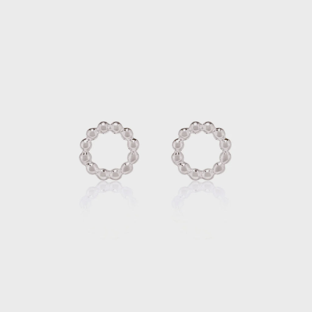 Sterling Silver Beaded Circle Stud Earrings