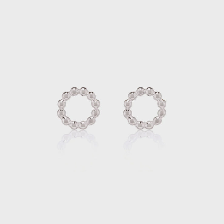 Sterling Silver Beaded Circle Stud Earrings