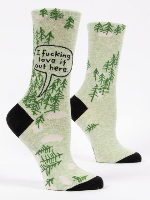 Womens Crew Socks - I Love It out Here Green