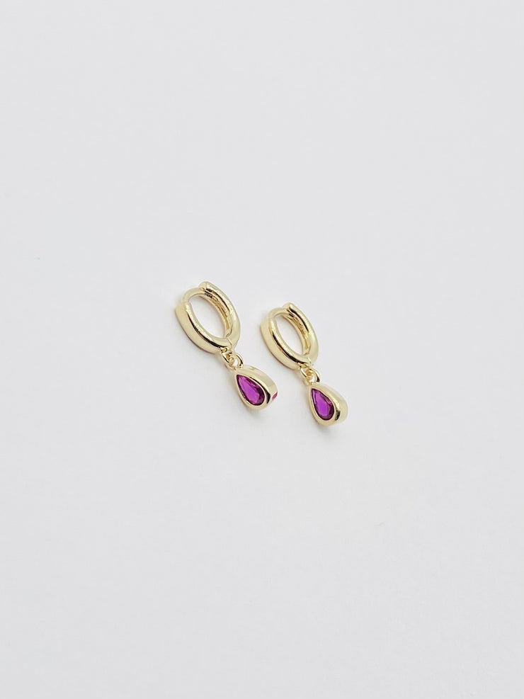 18K Gold Pink Huggie Earrings