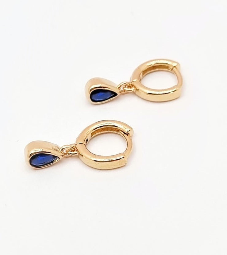 18k Gold Larme Huggie Blue Earrings