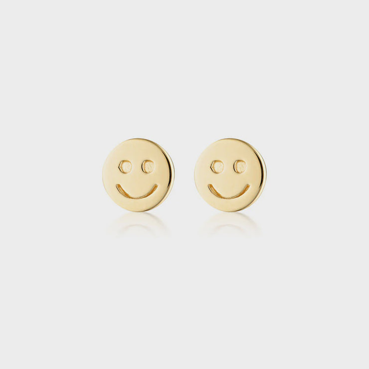 Gold Smiley Face Stud Earrings