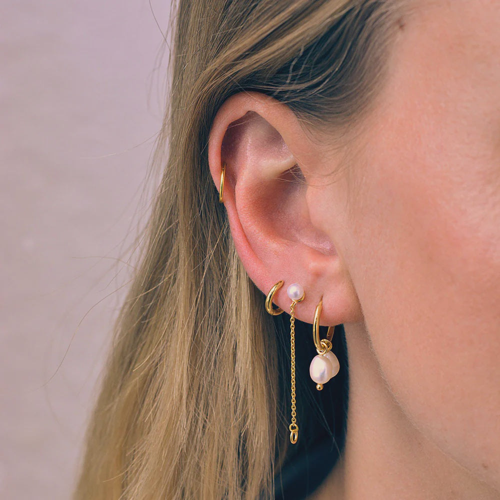 Gold plated Zoe Chain Pearl Stud Earrings
